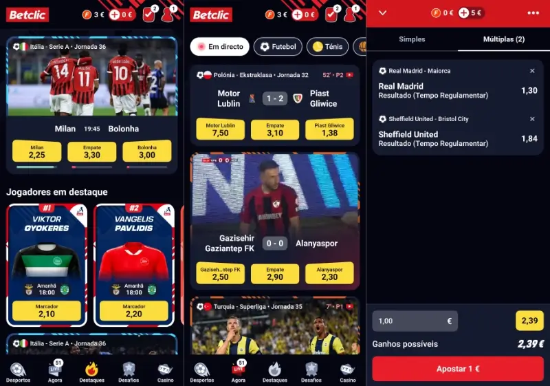 Apostas desportivas na Betclic App