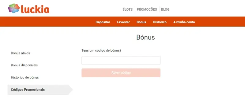 Ativar o código promocional da Luckia