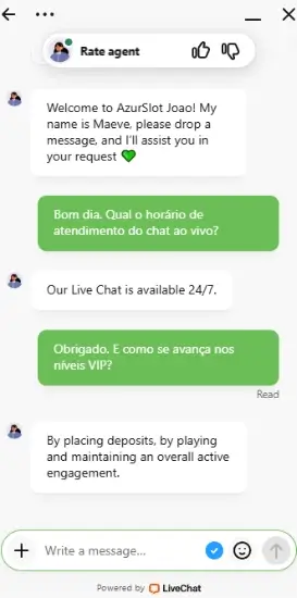 Conversa com o caht ao vivo da AzurSlot