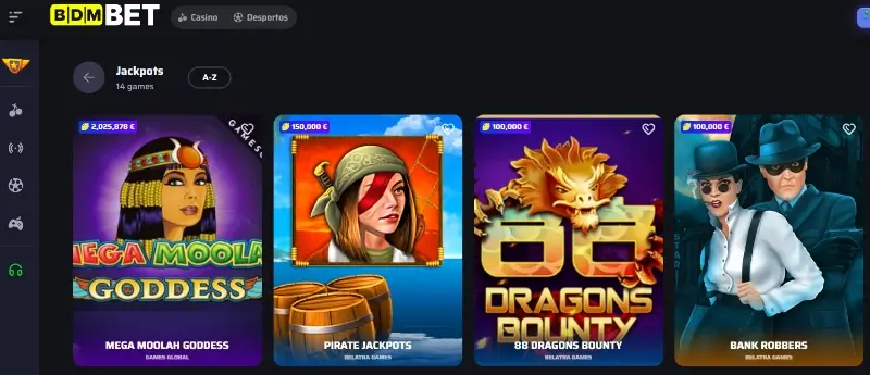Página de slots com jackpot progressivo no Casino da BDMBet
