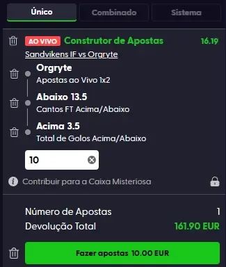 Boletim de aposta criado com o bet builder do Sipnoloco