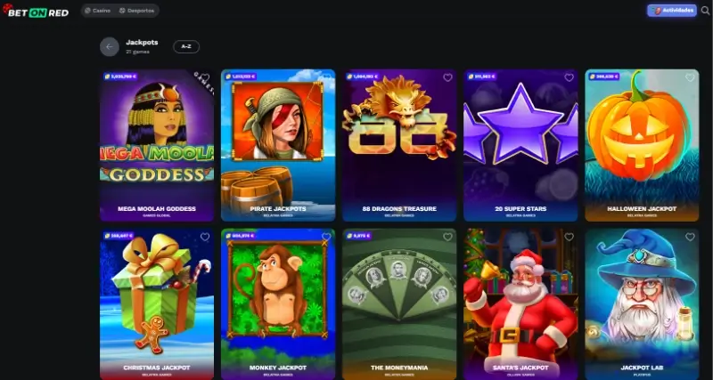 Página de slots com jackpot progressivo no Casino da BetOnRed