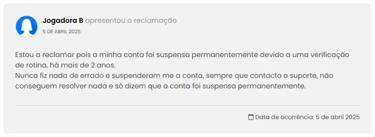 Queixa sobre conta da betclic suspensa permanentemente