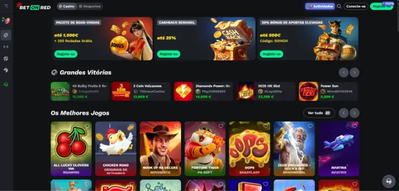 Página de casino na BetOnRed