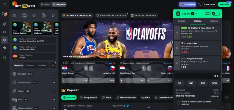 Página de paostas desportivas da BetOnRed