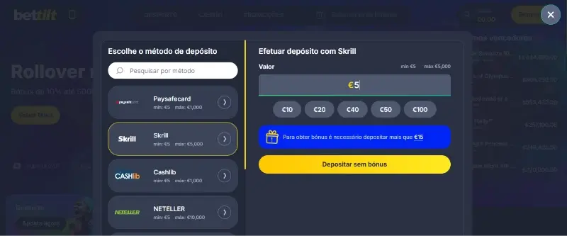 Fazer um depósito na Bettilt