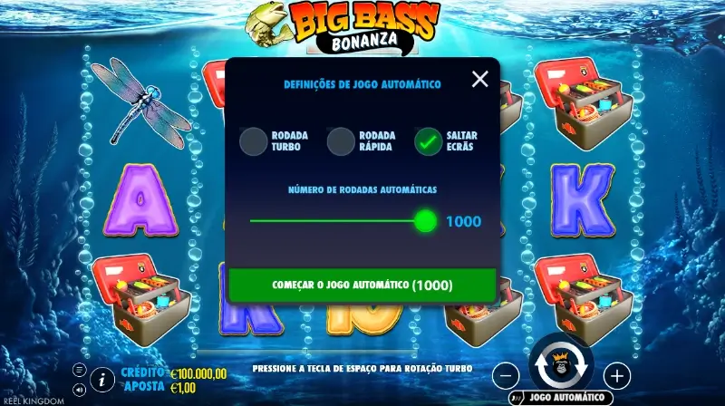 Definir os spins automáticos na slot Big Bass Bonanza