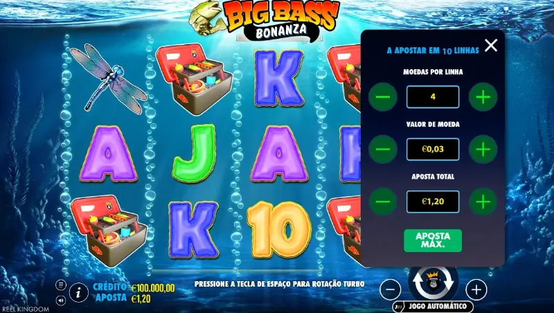 Definir o valor da aposta na slot Big Bass Bonanza