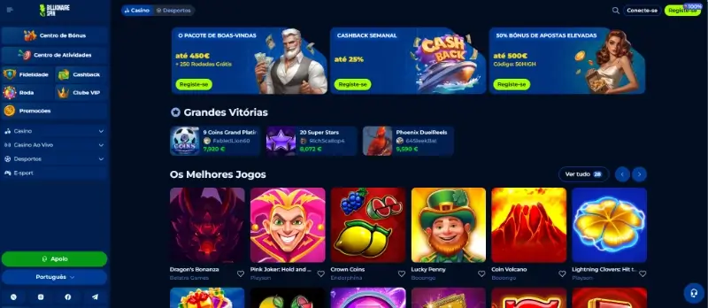 Página de casino da BillionaireSpin
