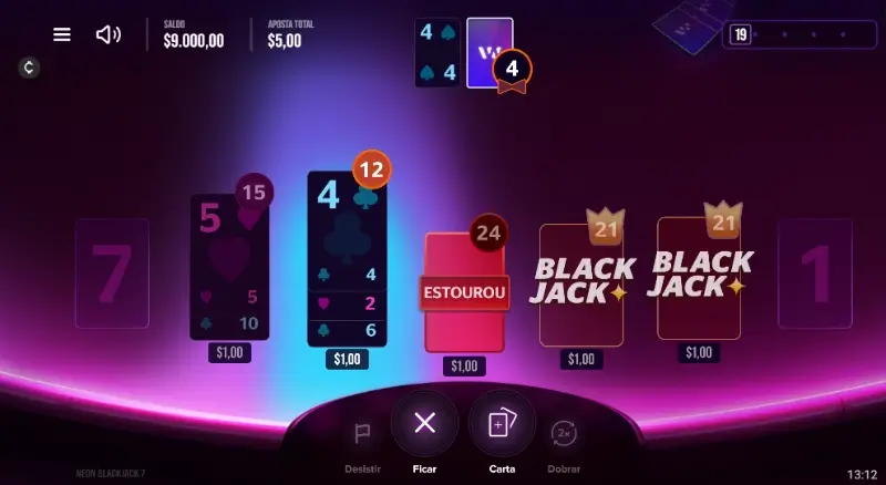Exemplo de mão no Blackjack