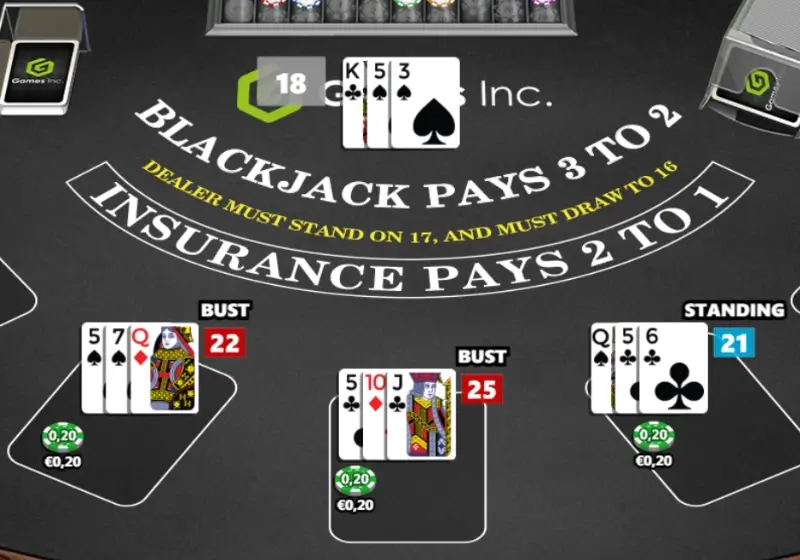 Exemplo de mãos rebentadas nop jogo de blackjack
