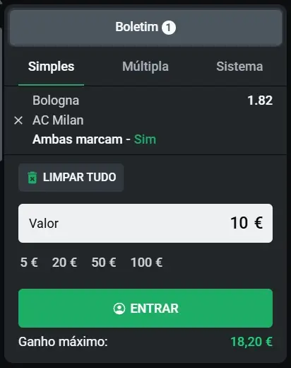 Boletim de apostas da Leon