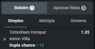 Boletim de apostas com a dupla chance 1X