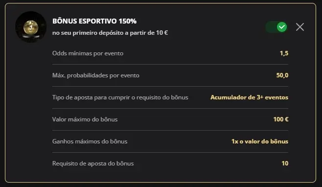 Bónus de primeiro depósito no Lex Casino
