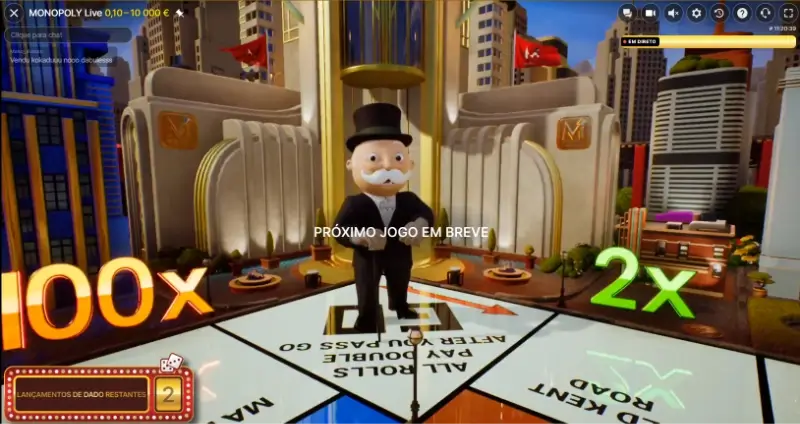 Bónus de 2 lances no Monopoly Live