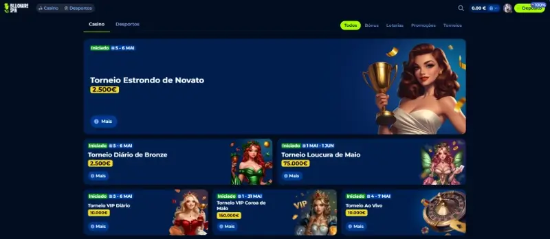 Página de bónus da BillionaireSpin