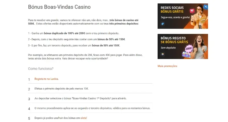 Bónus de boas-vindas de casino da Luckia