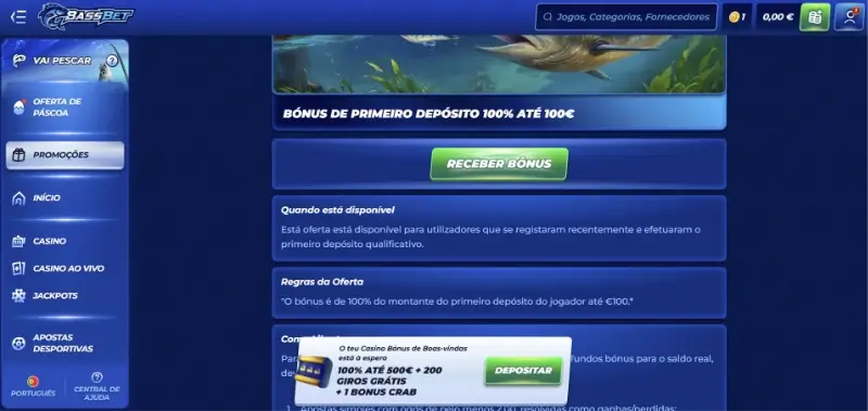 Bónus de boas-vindas para desporto na BassBet