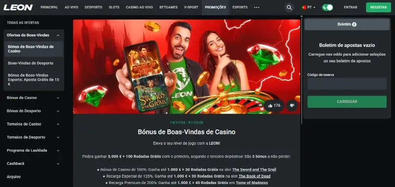 Bónus de boas-vindas de casino na Leon