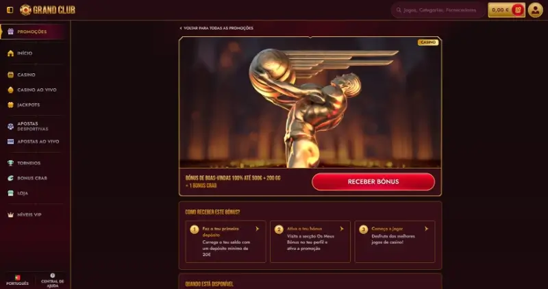 Bónus para casino no GrandClub