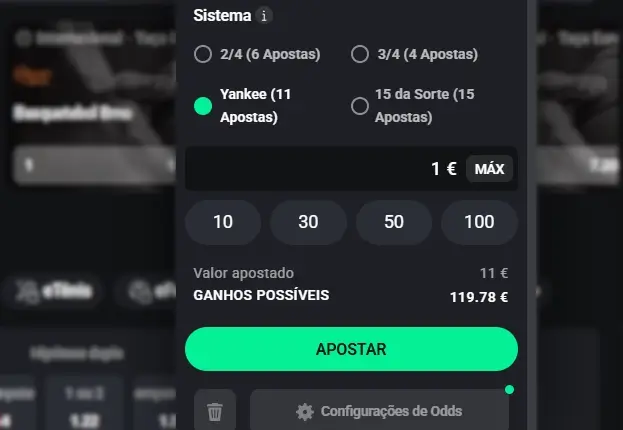 Botão de apostar no boletim de apostas