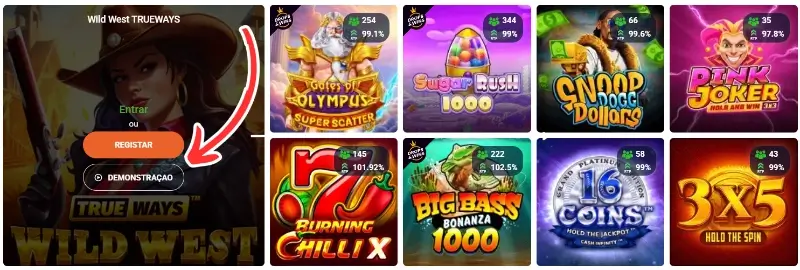 Jogar os jogos na versão de demonstração no casino da 20Bet