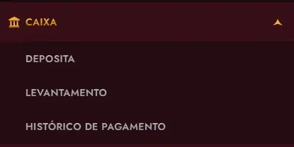 Escolher a opção levantamento no menu "caixa" num casino online