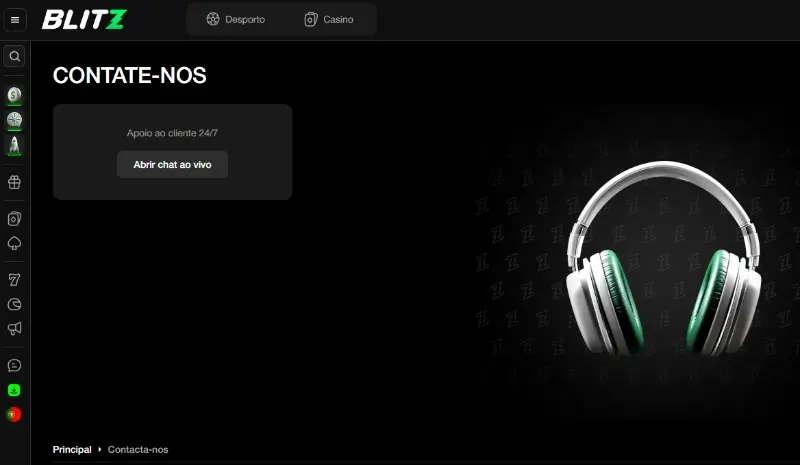 Página para contactar o apoio ao cliente da Blitz