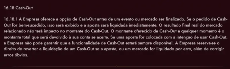 Informações sobre o cash out no GrandClub