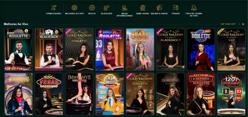 Página de Casino ao Vivo da Casinia