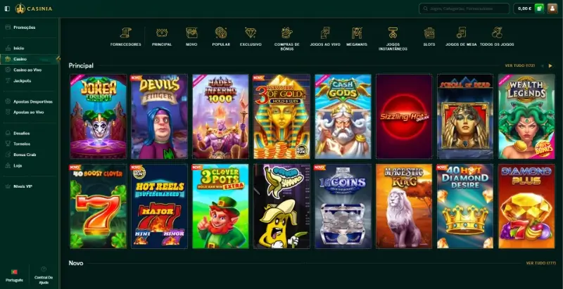 Página de casino da Casinia