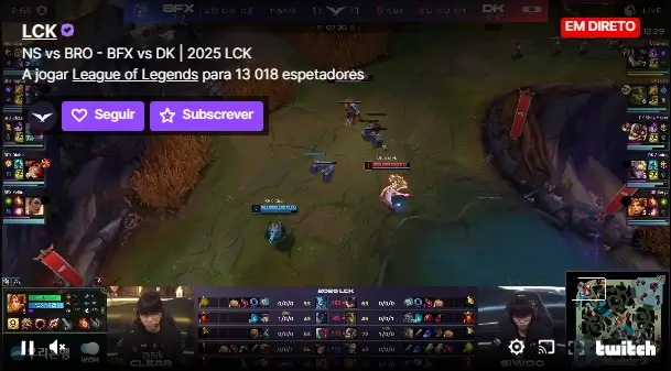 Live stream de um jogo de e-Sports na Casinia