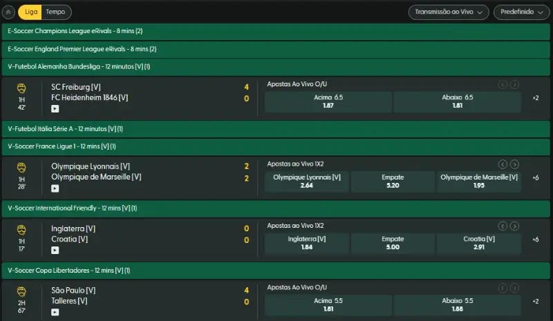 Live stream nas apostas desportivas da Casinia