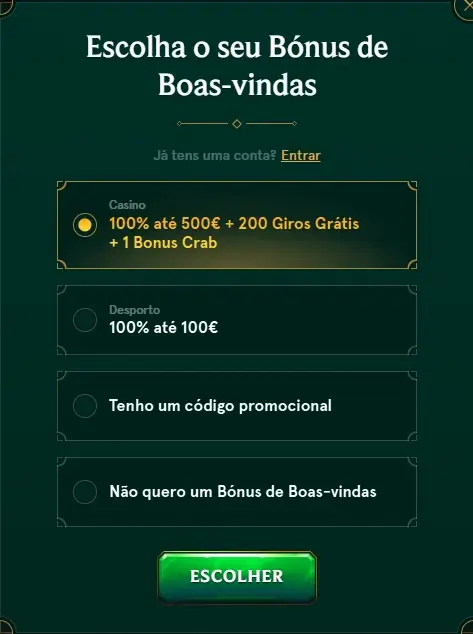 Ínicio do formulário de registo da Casinia