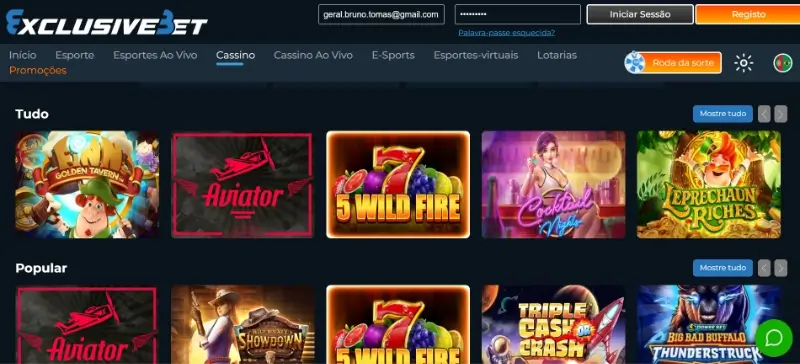 Página de Casino da ExclusiveBet