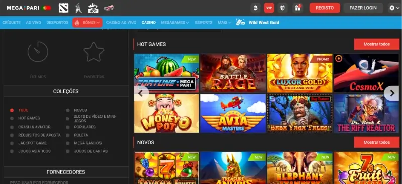 Página de Casino da Megapari