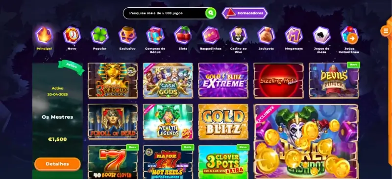 Página principal de casino da Wazamba