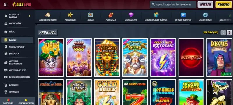 Página principal de casino da AllySpin