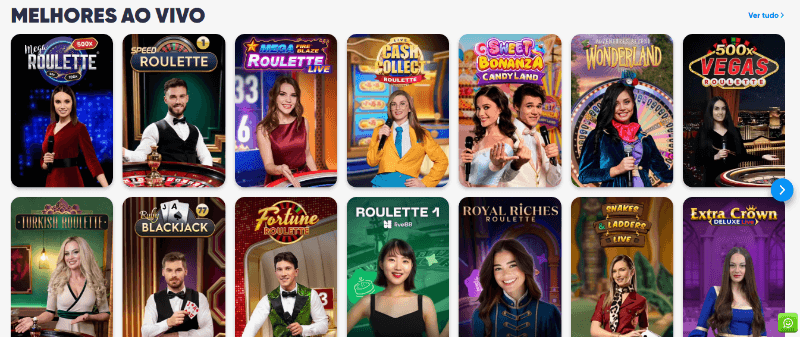 Página de casino ao vivo no Cazimbo