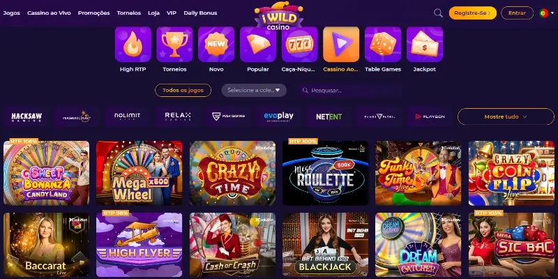 Página de casino ao vivo do iWild Casino