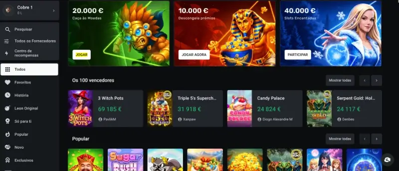 Página de casino na Leon