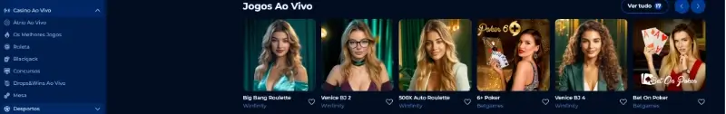 Categorias de jogos de casino ao vivo da BillionaireSpin