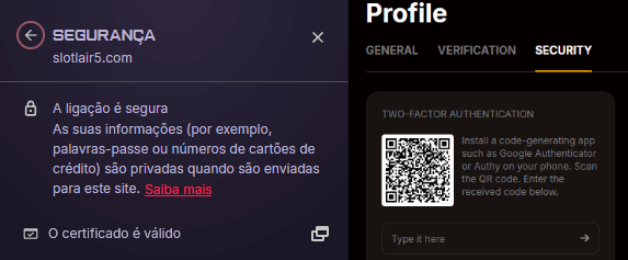 Certificado de SSL e autenticação de 2 fatores na SlotLair