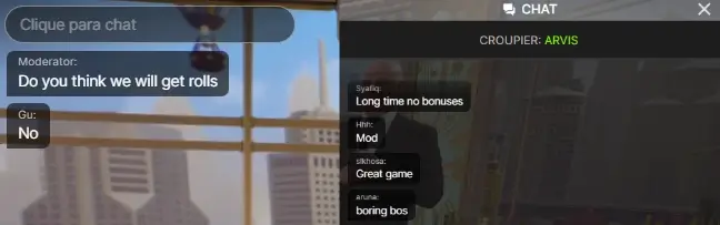 Chat ao vivo com os jogodares e o dealer no Monopoly Live