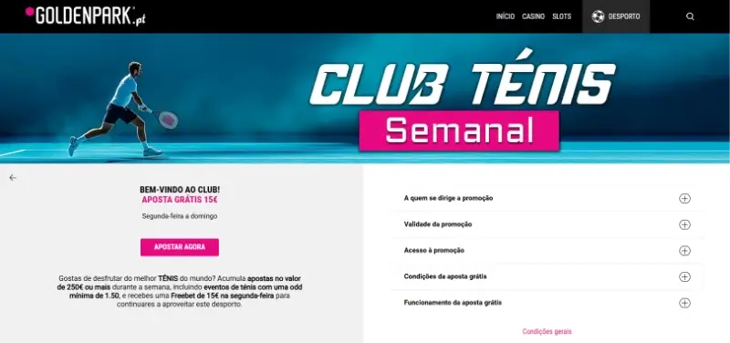 Promoção club ténis semanal na Golden Park