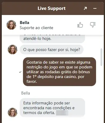 Chat ao vivo do apoio ao cliente na StoneVegas