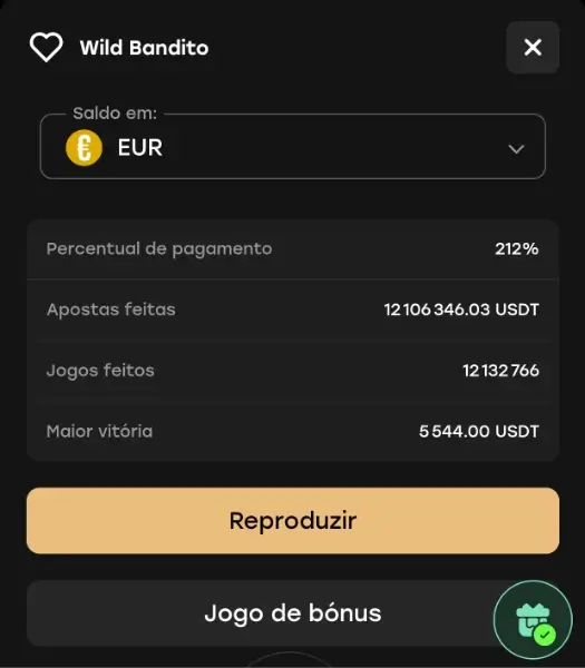 Dados e versão demo de uma slot na FairSpin App
