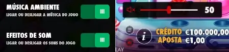 Defenições de e volume do som na slot Sugar Rush