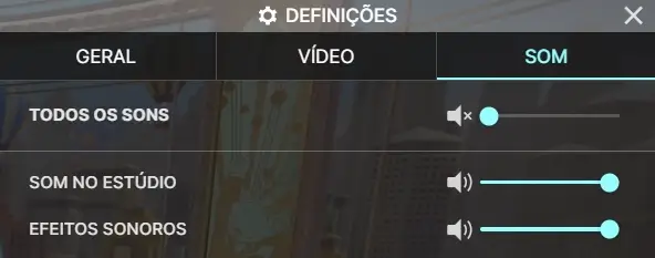 Definições do audio no jogo do Monopoly Live