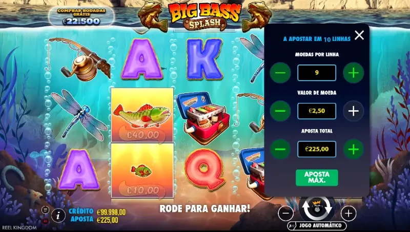 Definir valor de aposta na slot machine Big Bass Splash